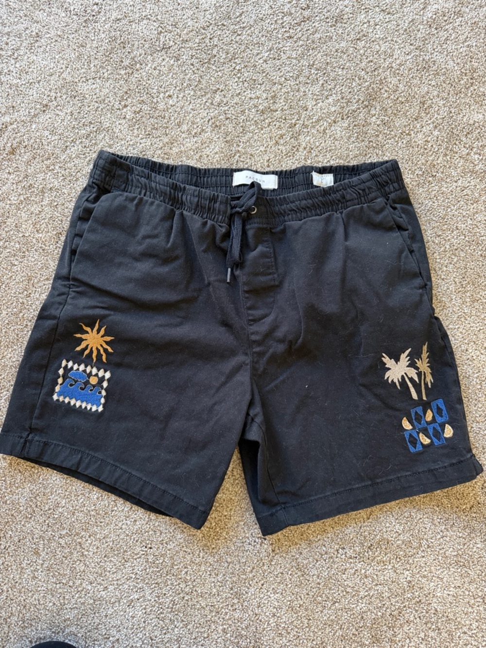PacSun Black Casual Shorts with Embroidered Tropical Motifs